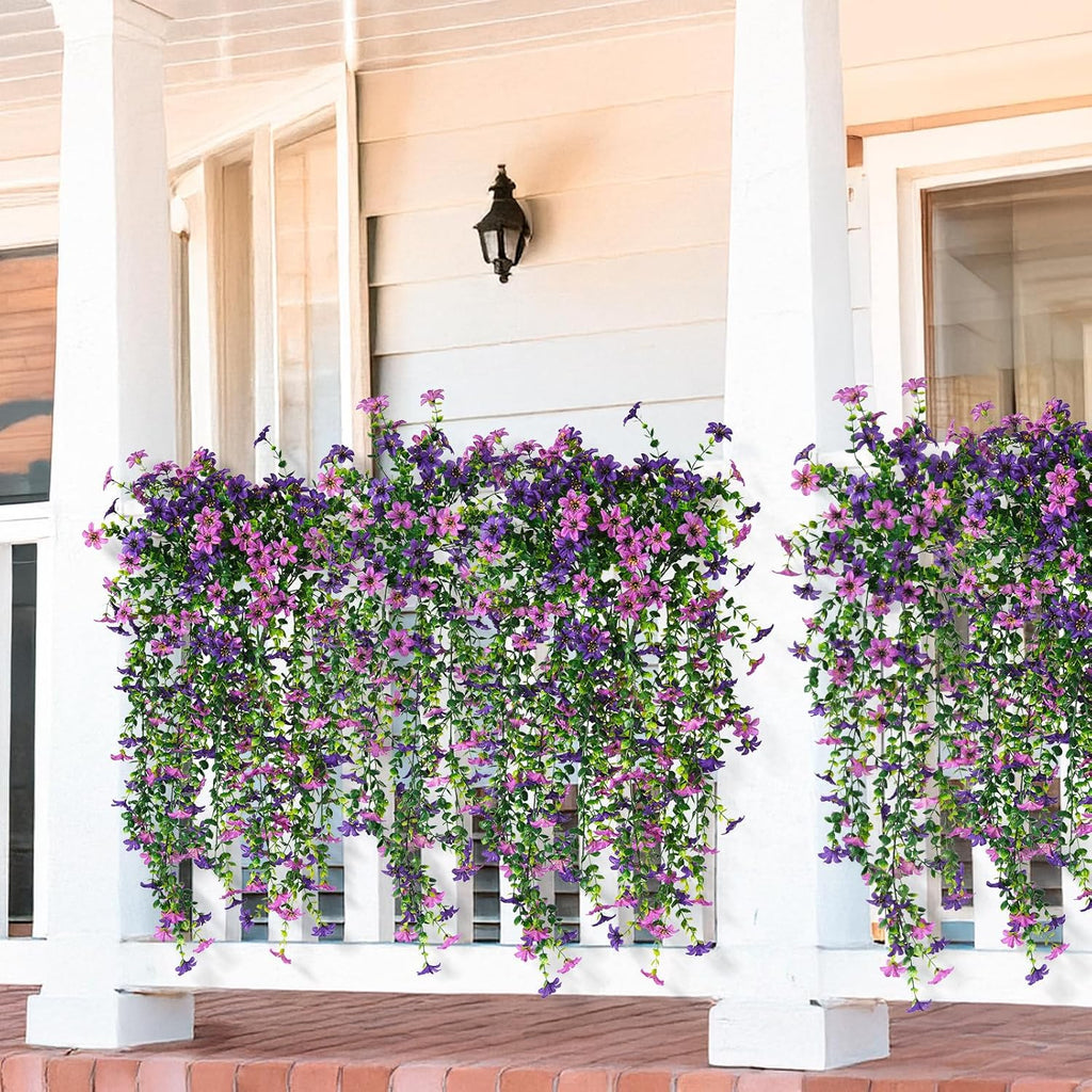 INQCMY Artificial Fake Hanging Flowers Plants for Outdoor Summer Decoration,2 PCS Faux Silk Daisy with Eucalyptus Leaves,UV Resistant Look Real for Outside Home Planter Porch Patio Balcony Yard Decor