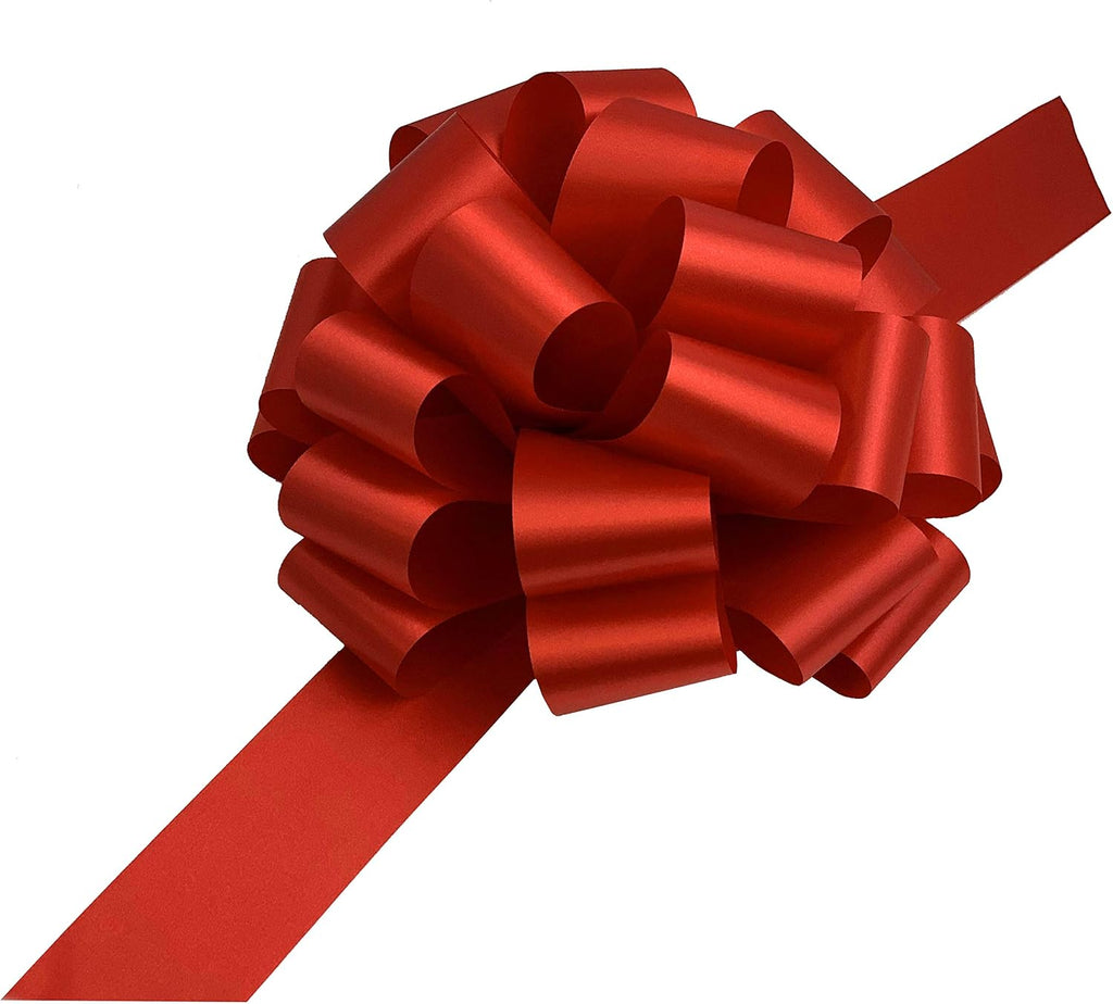 Large Red Ribbon Pull Bows - 9" Wide, Set of 6, 4th of July, America 250 Anniversary, Wreath, Fundraiser, Gift Basket, USA Patriotic, Team Colors, Birthday, School Graduation, Labor Day, Veterans Day