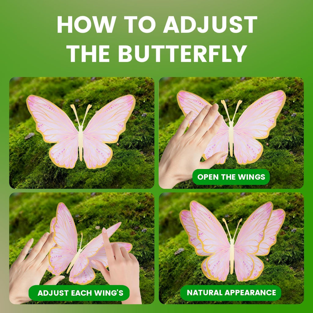 Mverse 3D Butterfly Wall Decor - Gold Paper Butterflies Sticker for Balloon Arch Garland & Cake Topper - Removable Mural Decals for Baby Shower, Wedding, Nursery & Girls Room Decoration (Pink)