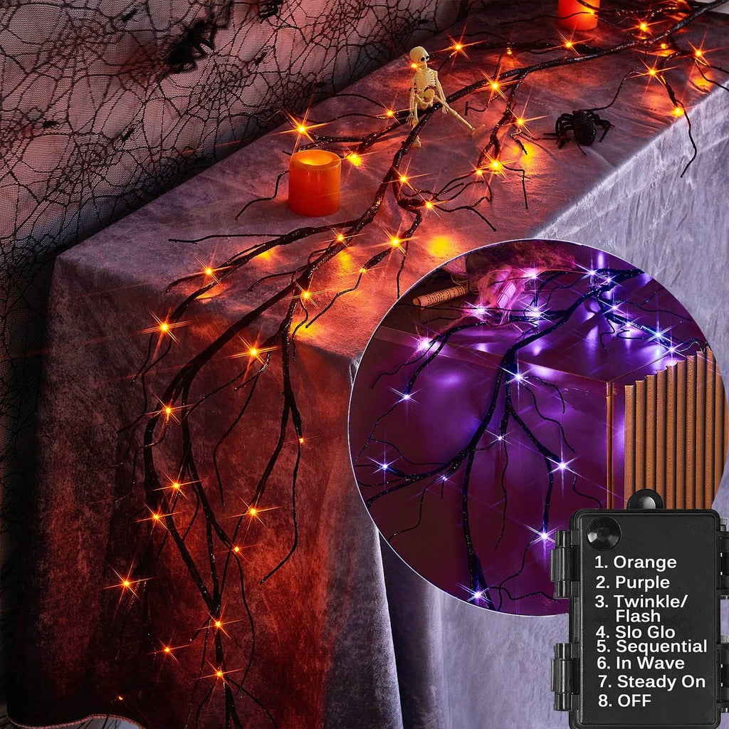 litbloom lighted black glittered garland with 48 orange, main product view