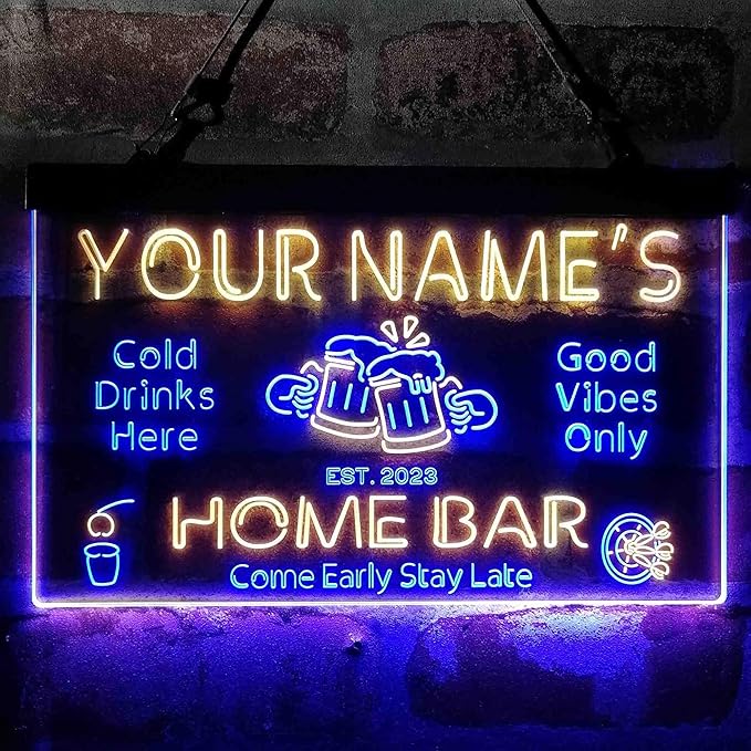 ADVPRO Personalized Your Name Custom Home Bar Beer Established Year Dual Color LED Neon Sign Blue & Yellow 24 x 16 Inches st6s64-p1-tm-by