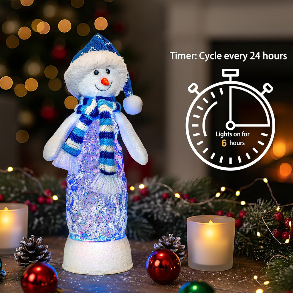 Christmas Snowman Decoration Snow Globe Lantern Indoor Decor Snowman Christmas with Music,6H Timer,USB Lined/Battery Operated Lighted Lantern for Festival Decoration Gifts