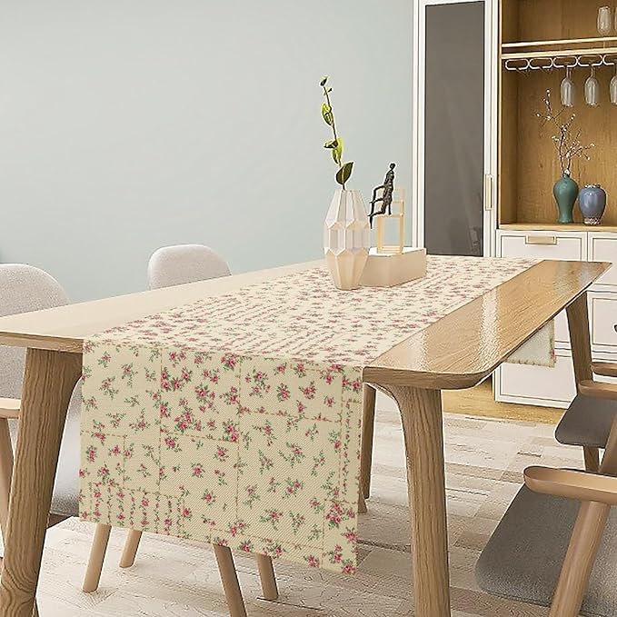 Floral Table Runner, Watercolor Rose Flower Kitchen Table Decoration Vintage Spring Home Tablecloth for Birthday Party Picnic Decoration 13x36 Inch 1PCS