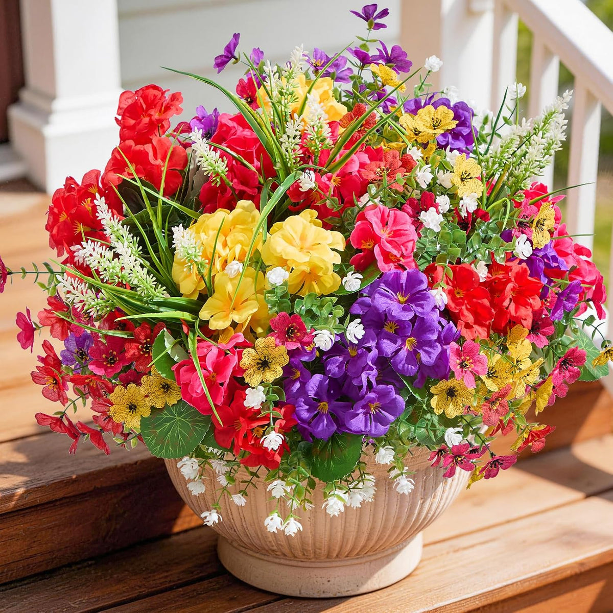 16 bundles uv resistant silk artificial outdoor flowers showing dimensions