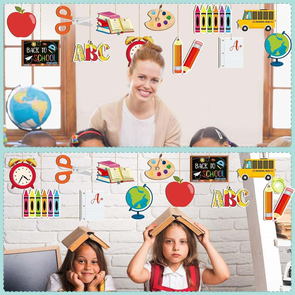 36 Pcs Back to School Ornaments for Tree Wooden Back to School Tree Decorations First Day of Schools Hanging Ornament Teacher Book Pencil Wood Pendant Cutouts for Classroom Window Party Decor