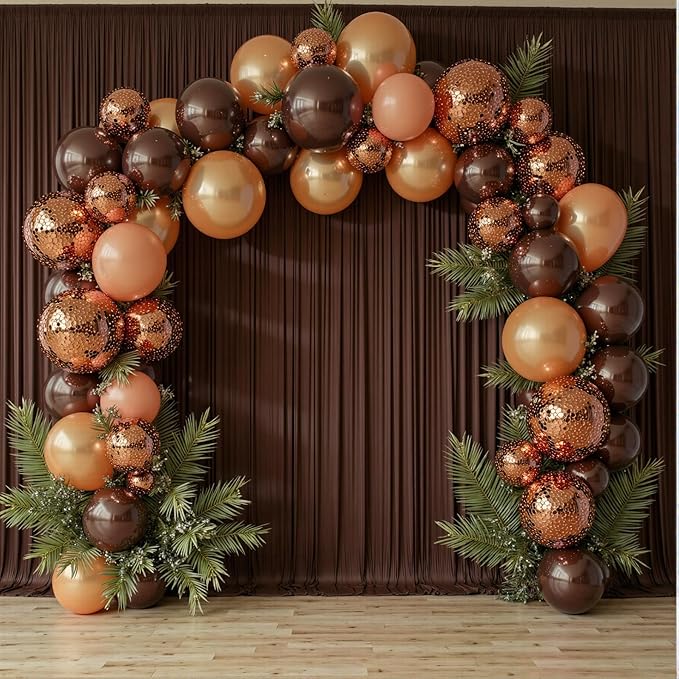 40 ft x 10 ft Wrinkle Free Brown Backdrop Curtain for Parties, Wedding Brown Photo Backdrop Drapes, Fabric 8 Panels 5ft x 10ft for Baby Shower Photoshoot Engagement Birthday Photography Background