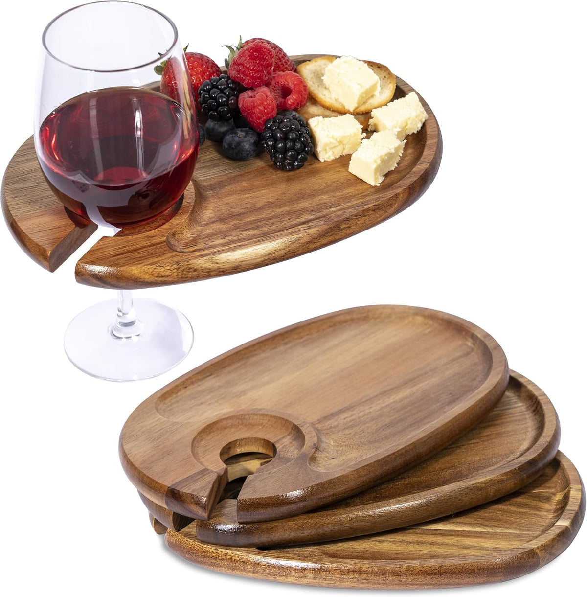 wine glass holder plates – acacia wooden appetizer showing dimensions