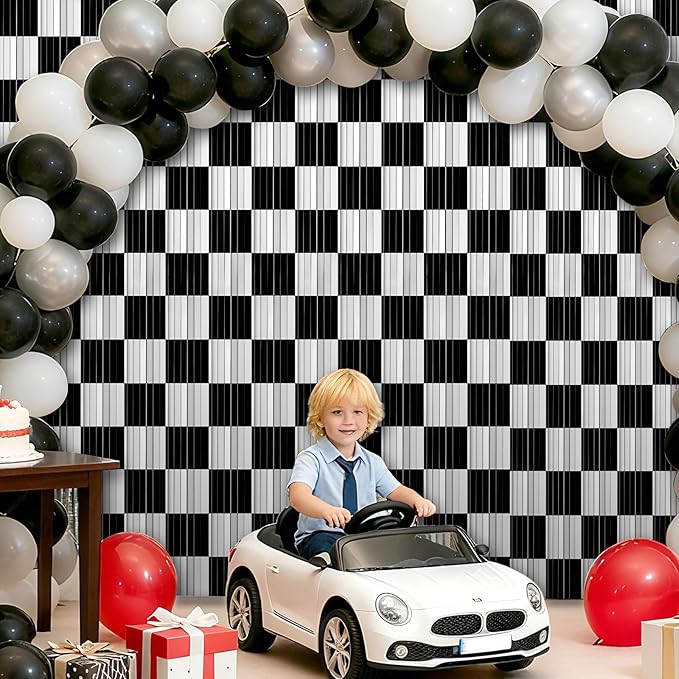 Crosize 2 Pack 3.3 x 9.9 ft Black & White Foil Fringe Curtains Party Decorations, Black & White Tinsel Curtain Backdrop for Parties, Door Streamers, Glitter Streamer Backdrop for Birthday Decoration