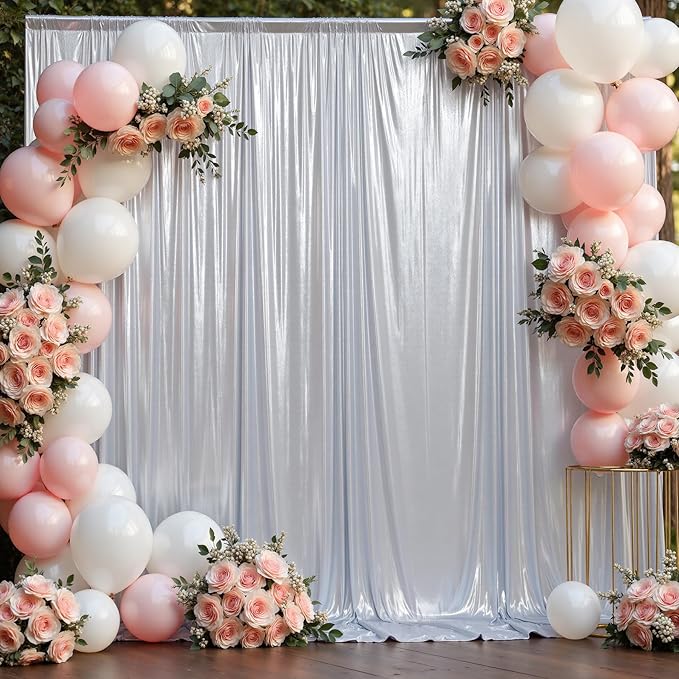 40x10 ft Wrinkle Free Silver Sequin Backdrop Curtain for Parties,Thick Not Fall Glitter Wedding Drapes Backdrop,4 Panels 5x10ft Shimmer Photo Wall Back Drop Cloth for Birthday Photography Background