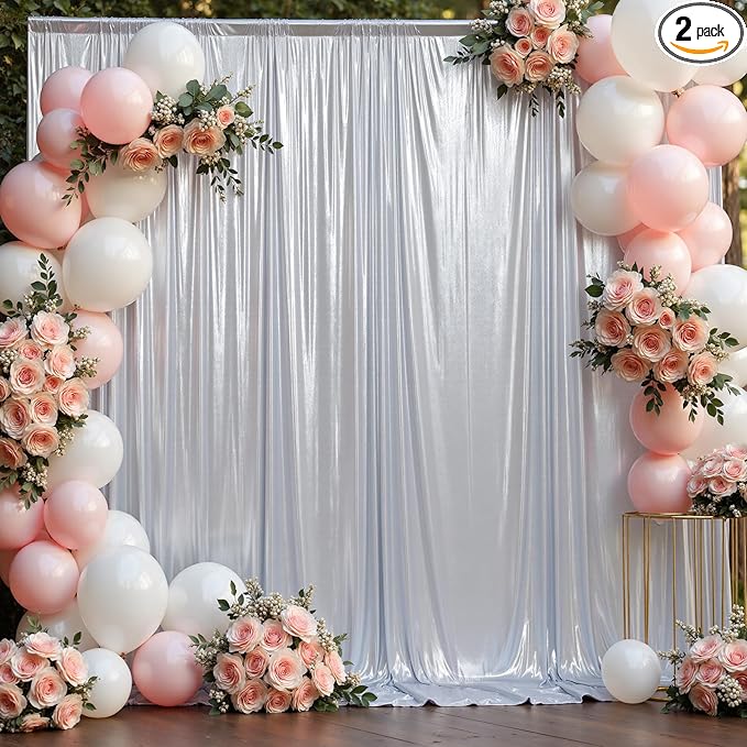 10x10 ft Wrinkle Free Silver Sequin Backdrop Curtain for Parties,Thick Not Fall Glitter Wedding Drapes Backdrop,2 Panels 5x10ft Shimmer Photo Wall Back Drop Cloth for Birthday Photography Background