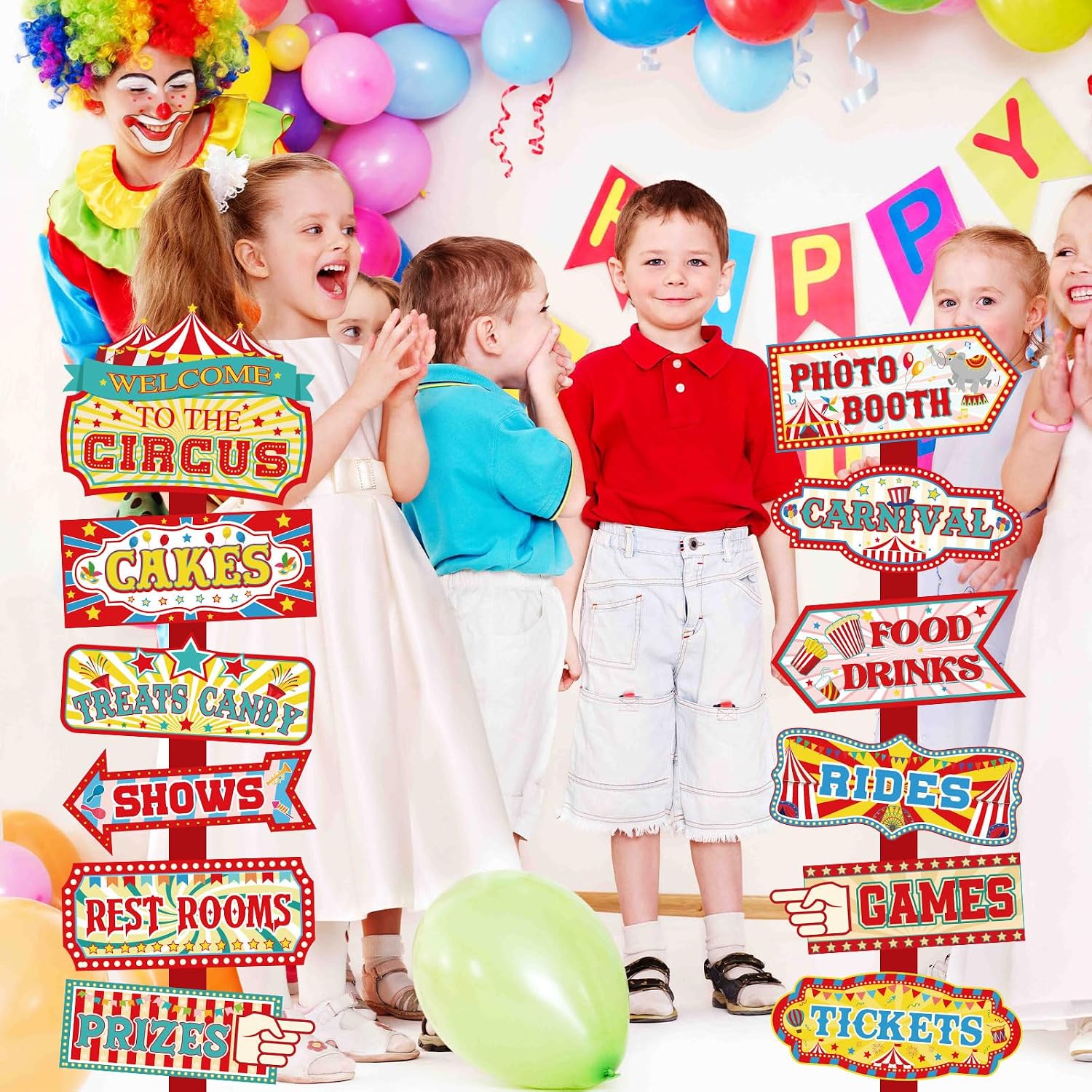24 Pieces Carnival Decorations Circus Party Directional Sign Welcome to The Circus Signs for Kids Carnival Party Decorations Birthday Party Supplies