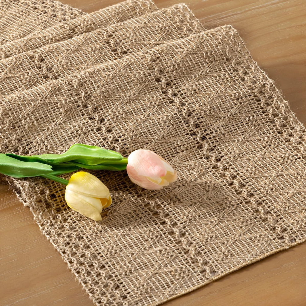 Socomi Boho Table Runner Summer Farmhouse Burlap Jute Bamboo Rustic Dining Kitchen Centerpiece Decor Small Macrame Woven Coffee Table Runner for Dresser Scarf Home Decor 12x36 inch