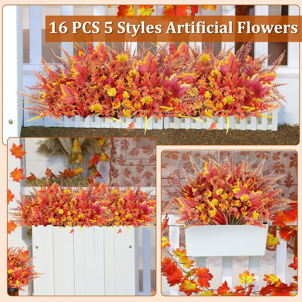 16 bundles 5 styles artificial fall flowers for, front angle view