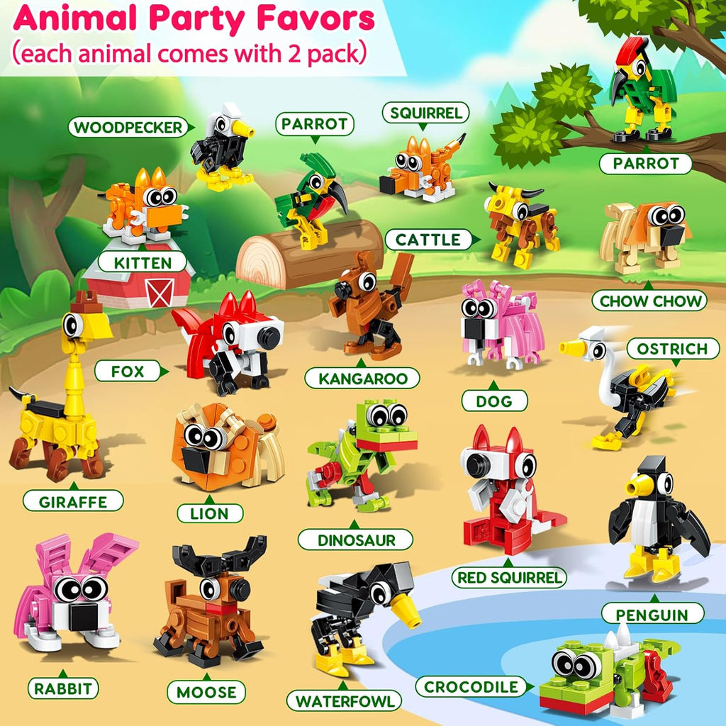 20PCS Mini Animal Building Blocks Party Favors for Kids 4-8 8-12 Goodie Treat Bag Stuffers Classroom Treasure Box Toys Carnival Prizes Bulk Pinata Fillers Birthday Trinket Back to School Student Gifts