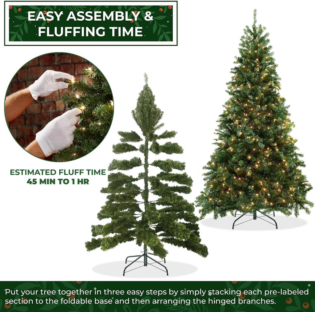 casafield 7.5ft realistic pre-lit green spruce artificial holiday, side view