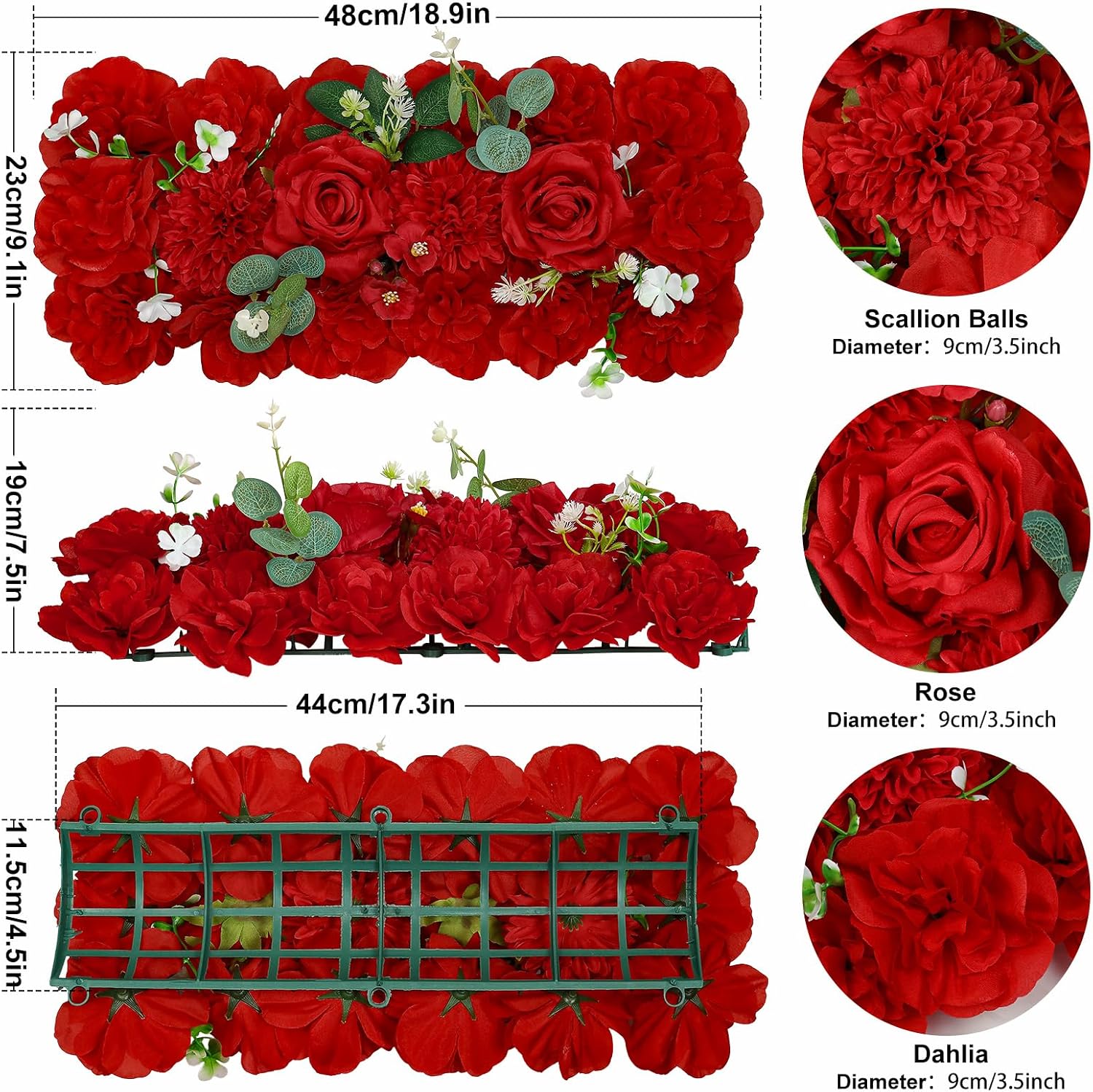 Wedding Arch Flowers 12PCS Artificial Red Wedding Arch Flowers, Faux Floral Panels with Green Leaves, Realistic Flower Swags for Wedding Ceremony Backdrop, Party, Table & Home Decor