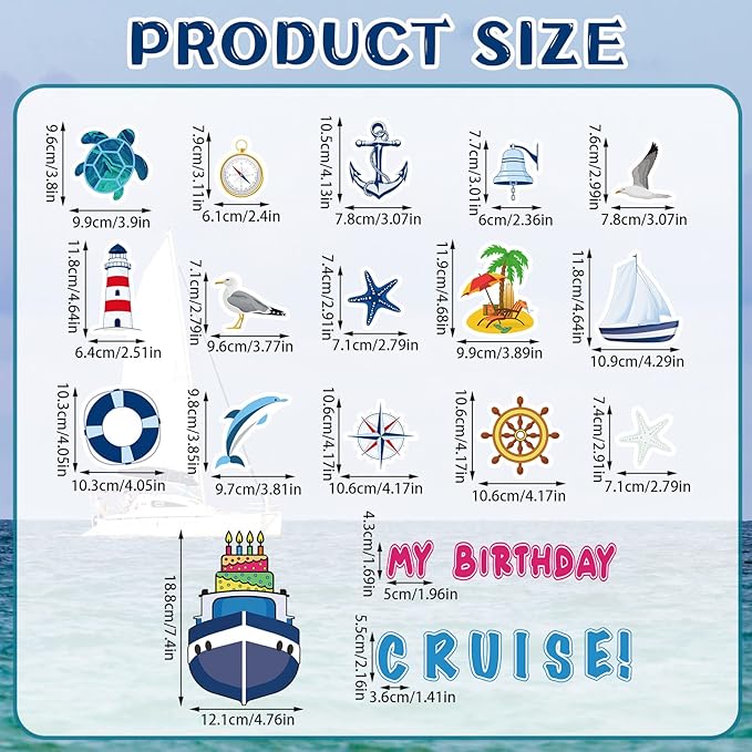 Xuhal 25 Pcs Birthday Cruise Door Magnets Decorations Funny Cruise Ship Door Magnets Magnetic Reusable Magnet for Happy Birthday Cabin Ship Carnival Refrigerator Office Car Accessories