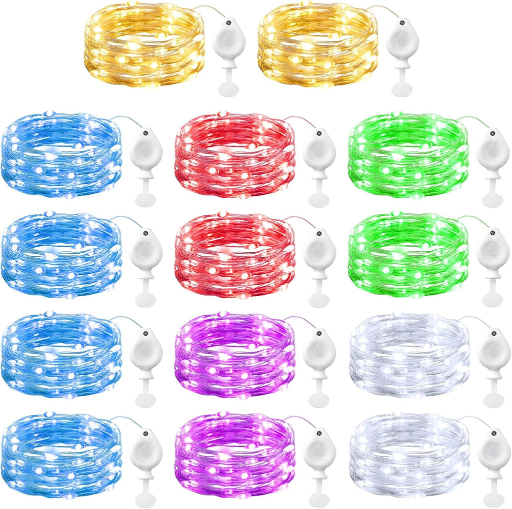 Brightown 14 Pack 6 Color LED Fairy Lights Battery Operated String Lights, 7 ft 20 LED Waterproof Silver Wire Twinkle Lights
