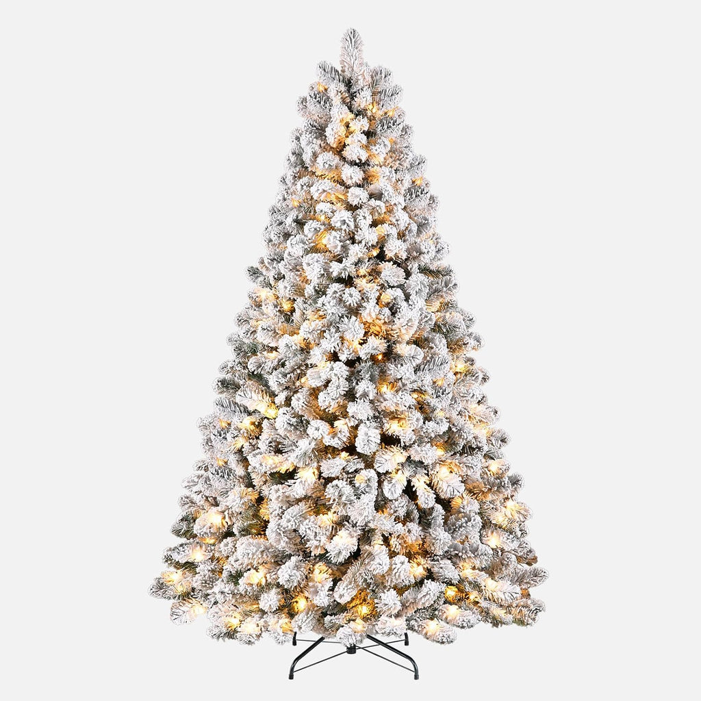 shareconn 7ft snow flocked spruce pre-lit artificial christmas on a desk or shelf
