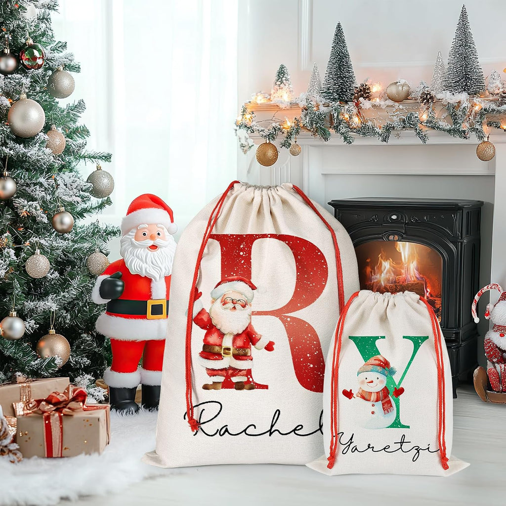 Personalized Santa Sack Custom Christmas Gift Bags for Kids Holiday Presents Sack Bags for Xmas Package Storage