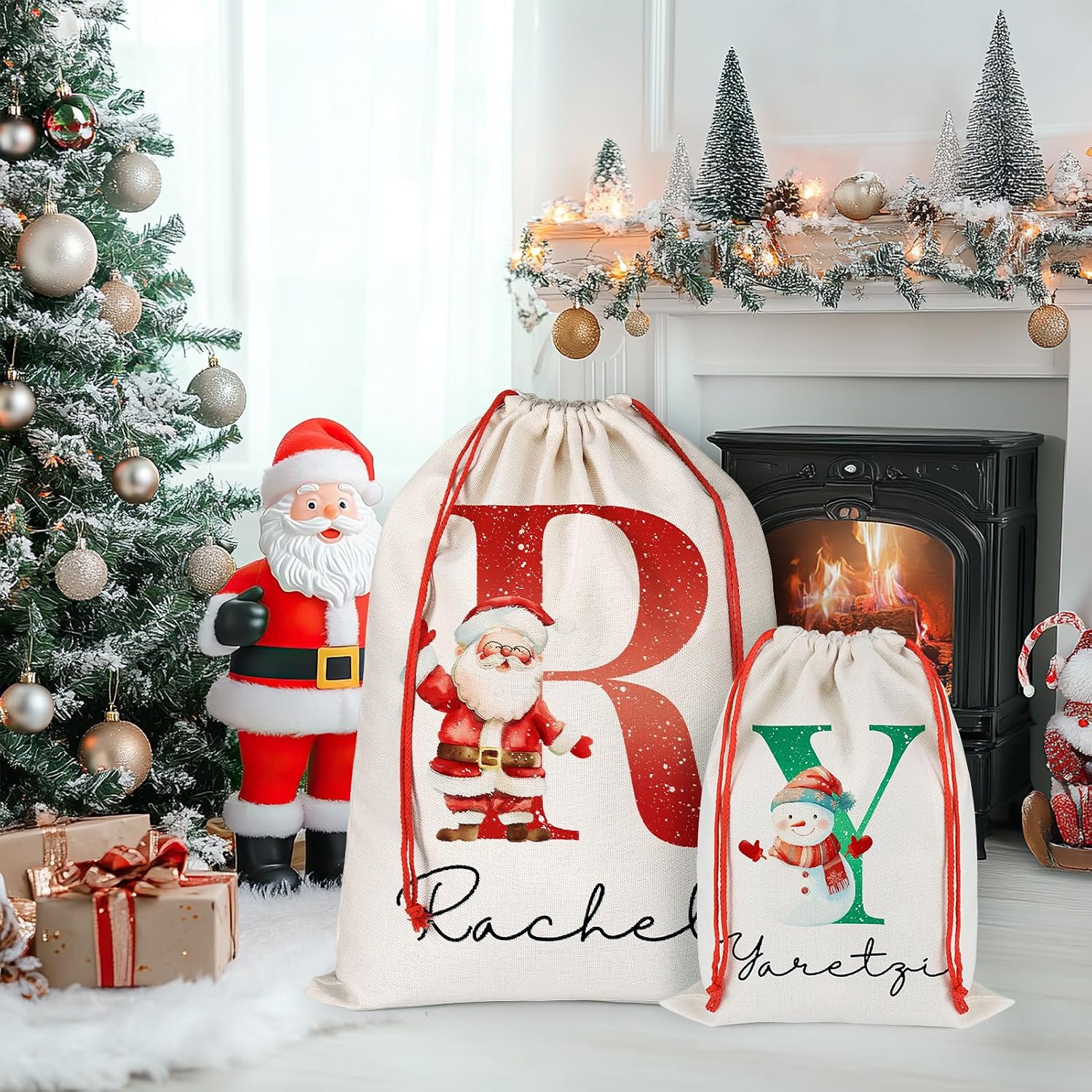 Personalized Santa Sack Custom Christmas Gift Bags for Kids Holiday Presents Sack Bags for Xmas Package Storage
