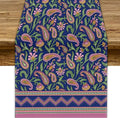 Colorful Paisley Floral Table Runner, Vintage Pink Purple Flowers Green Plants Leaves Print Table Runner for Kitchen Dining Table Indoor Outdoor Home Party, 13x70inch