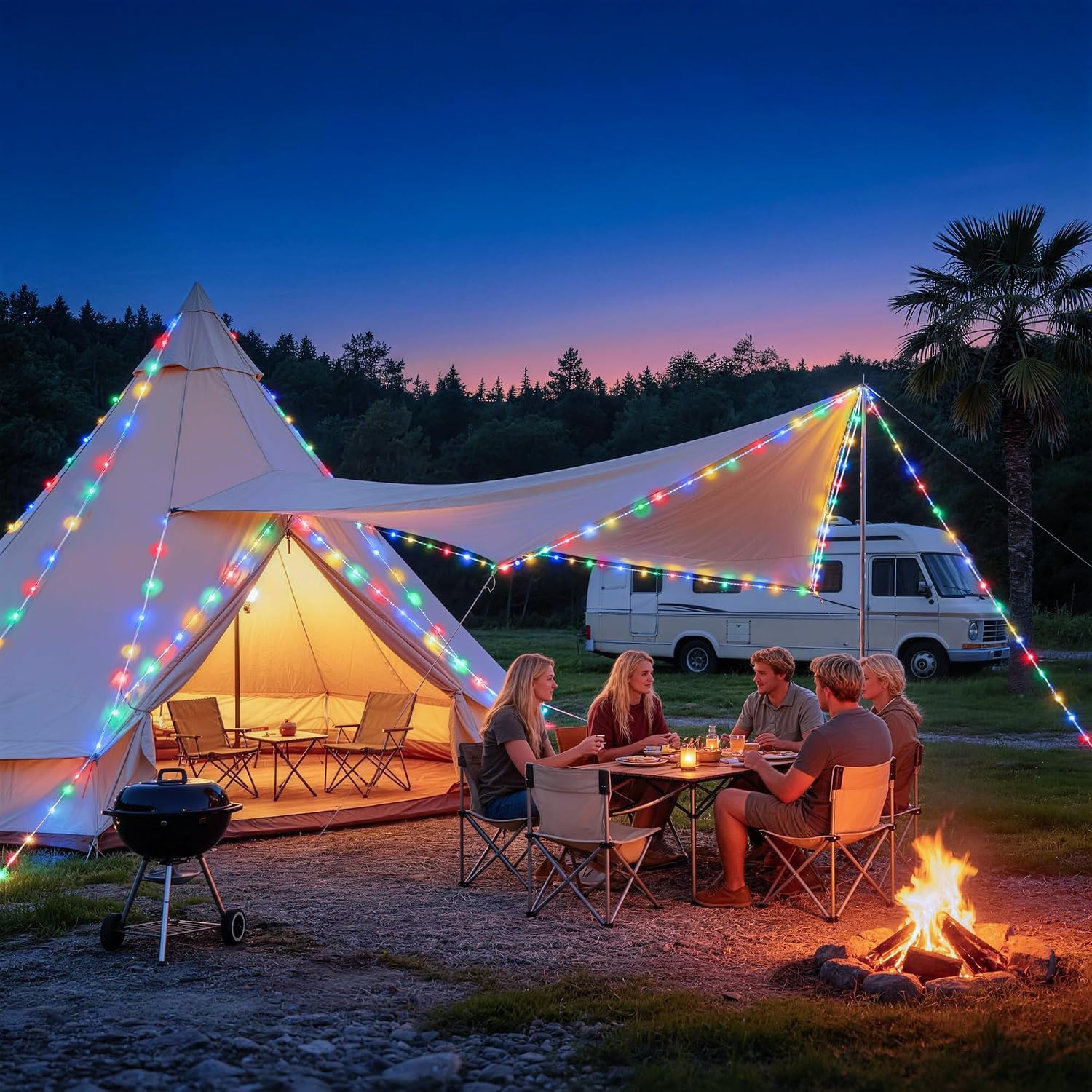 JMEXSUSS 2 Pack Battery Operated String Lights Outdoor with 8 Modes | Total 200 LED 66ft Battery Powered Rope Lights with Remote &Timer, Camping Lights for Trampoline Camping Decor (Multicolor)