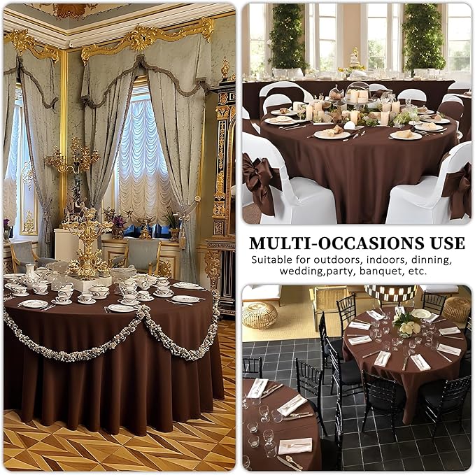8 Pack Brown Round Tablecloth 90 Inch Stain and Wrinkle Resistant Round Brown Table Cloth Reusable and Washable Polyester Fabric for Buffet Wedding Party and Banquet