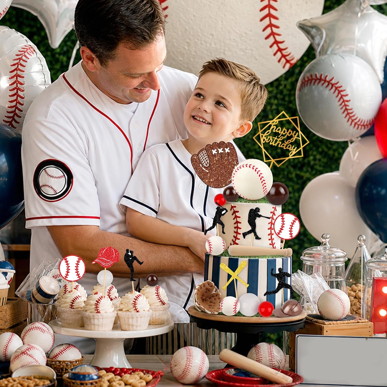Hooqict 25Pcs Baseball Cake Decorations Set with Mini Balls, Player, Caps, Gloves, Bats, Baseball Birthday Cake Toppers & Cupcake Toppers for Kids Boys Sports Themed Birthday Party Decorations