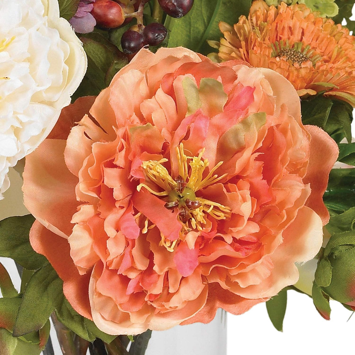 nearly natural 10 in artificial peony arrangement in, side view