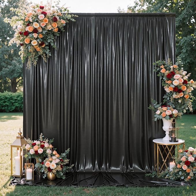20x10FT Black Sequin Backdrop - 4 Panels 5x10FT Wrinkle-Free Glitter Drapes for Weddings, Parties & Events