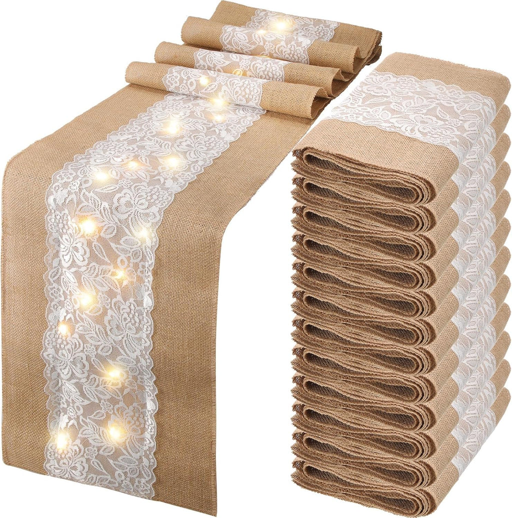 xinnun 12 pcs burlap table runners with lights, main product view