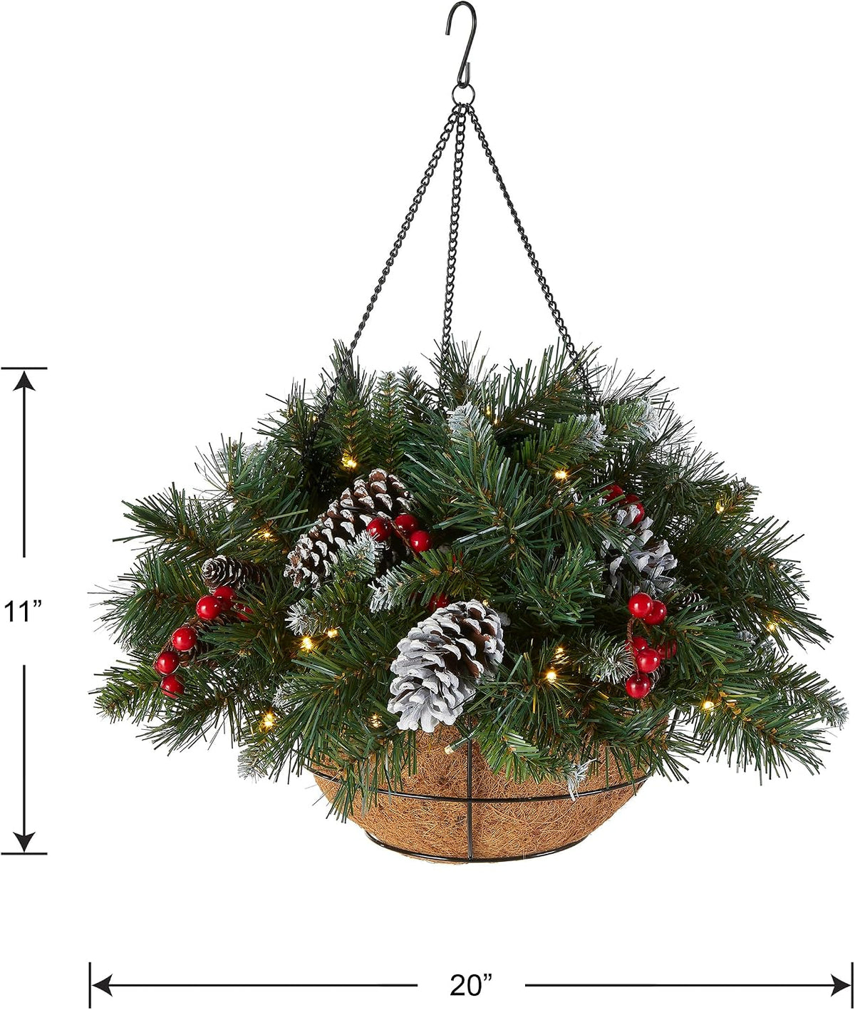 national tree company 20in pre-lit artificial christmas hanging showing dimensions