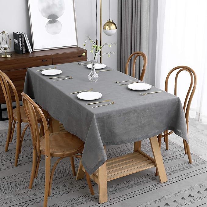 maxmill Lux Faux Linen Table Cloth with Slubby Texture Wrinkle Resistant Anti-Shrink Soft Tablecloth for Kitchen Dining Tabletop for Banquet Parties Event Dinner Rectangle 52 x 70 Inch Neutral Grey