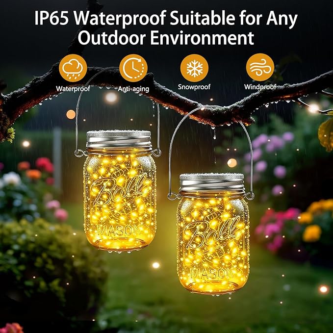 ZNYCYE Mason Jar Solar Lights for Outside, 6 Pack 30 LED Fairy Lights Mason Jar Solar Lids Outdoor Waterproof String Lights with Hangers (No Jars) for Patio Garden Yard Lawn Decor - Warm White