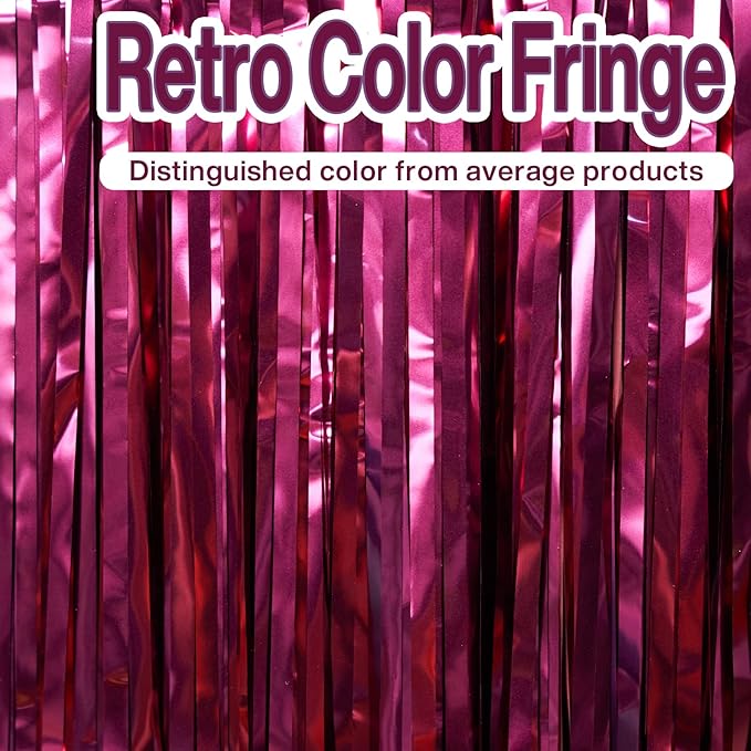 PartyWoo Foil Fringe Curtains, 2 pcs 3.3x6.6 ft Burgundy Red Streamers, Fringe Backdrop, Party Backdrop Curtain, Tinsel Curtains, Door Shimmer, Streamers Party Decorations for Birthday, Christmas