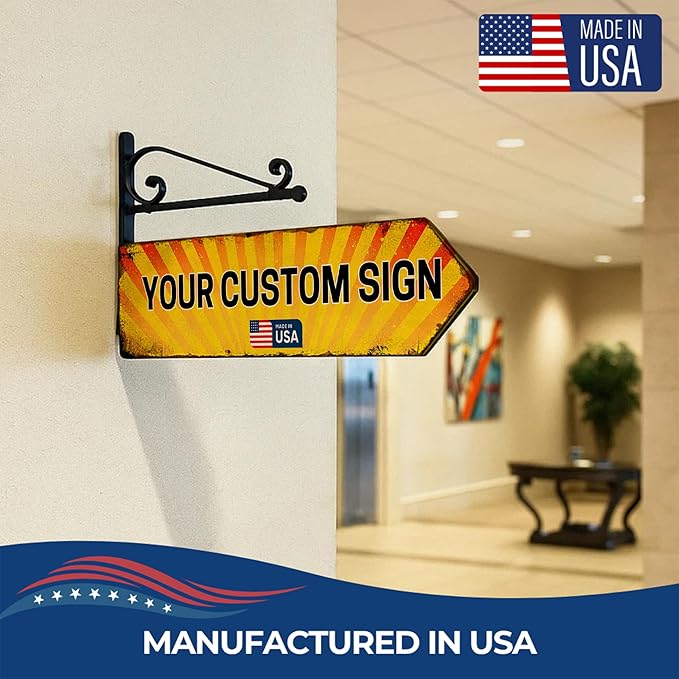 Custom Left Arrow Metal Sign by DC | Directional Signs for Indoor & Outdoor Use | Personalized Rust-Free Metal Yard Display | Customized Weatherproof Road Arrow Marker | Multiple sizes | Made in USA