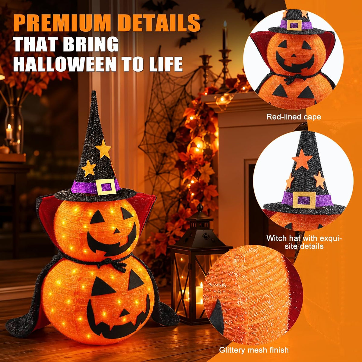 3FT Collapsible Halloween Pumpkin Decorations for Porch, Yard, Home