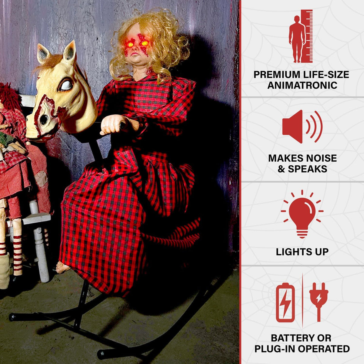 Haunted Hill Farm 3.2-Ft. Rocking Horse Girl Animatronic with Voice