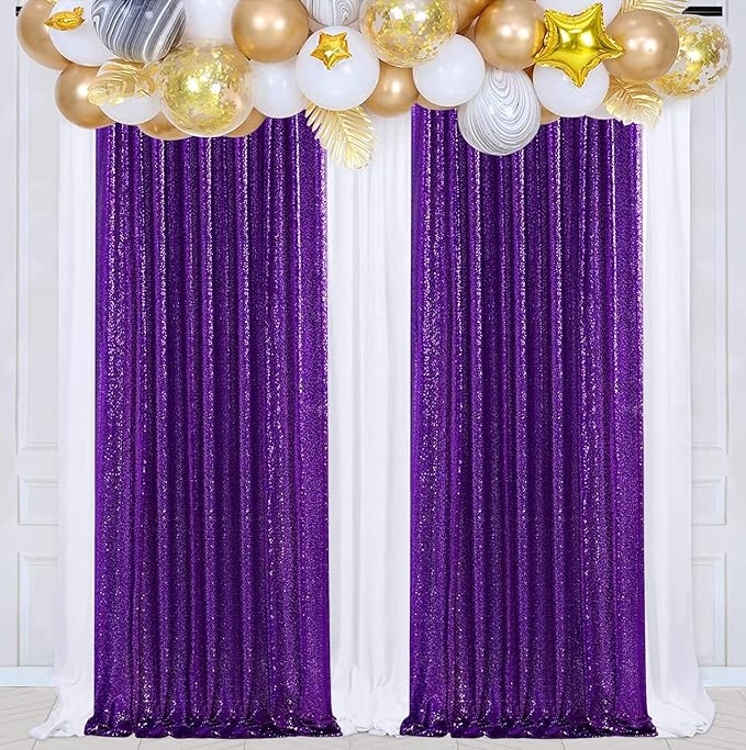 Purple Sequin Backdrop Curtains, 2 Panels Purple Sequin Backdrop, 2FTx8FT Sequin Curtains for Party Wedding Sequence Backdrop