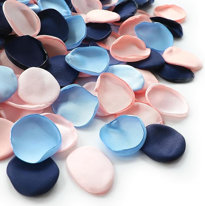 Floroom 300pcs Rose Petals Navy Blue Blush Faux Silk Flower Petals for Wedding Flower Girl Basket Aisle Scatter Dinner Table Centerpieces Party Confetti Bridal Shower Romantic Night Decoration