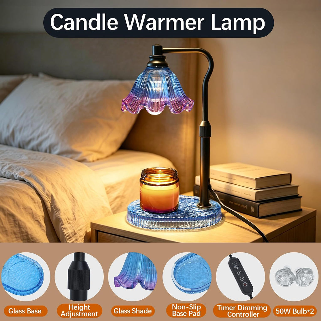 Candle Warmer Lamp with Timer Dimmable, Adjustable Candle Warmer Lamp for Jar Candles 3-Wick, Flameless Smokeless Candle Heater with 2 Bulbs, Home Decor Birthday Mothers Day for Women Mom