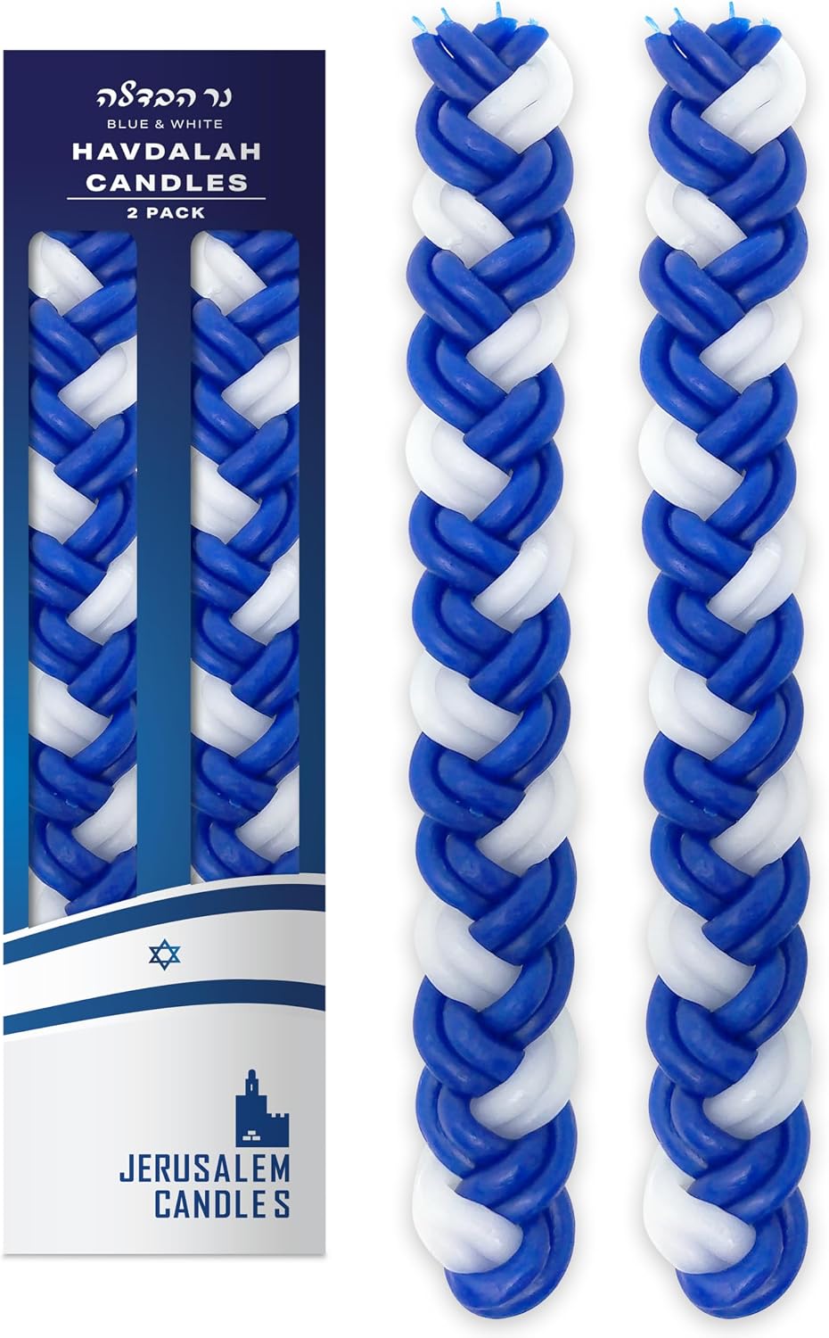 Jerusalem Candles Havdalah Candle - Braided Blue and White - Flat Havdallah Candles - 2 Pack