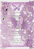 Hosmsua 20PCS 5.12 x 7.3 Blank Purple Quinceanera Invitation Kit with Butterfly Laser Cut Lace Flora Invitations for Wedding Quinceañera Sweet 16 Birthday Wedding Invitation (Purple Glitter)