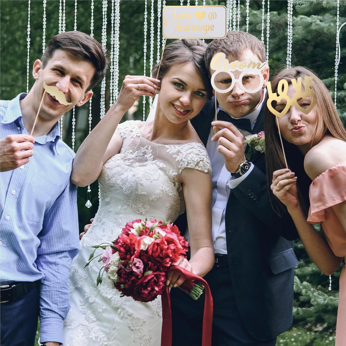 SOUL SHIFT 60PCs Fully Assembled Wedding Photo Booth Props - Prop Stand - Gol...