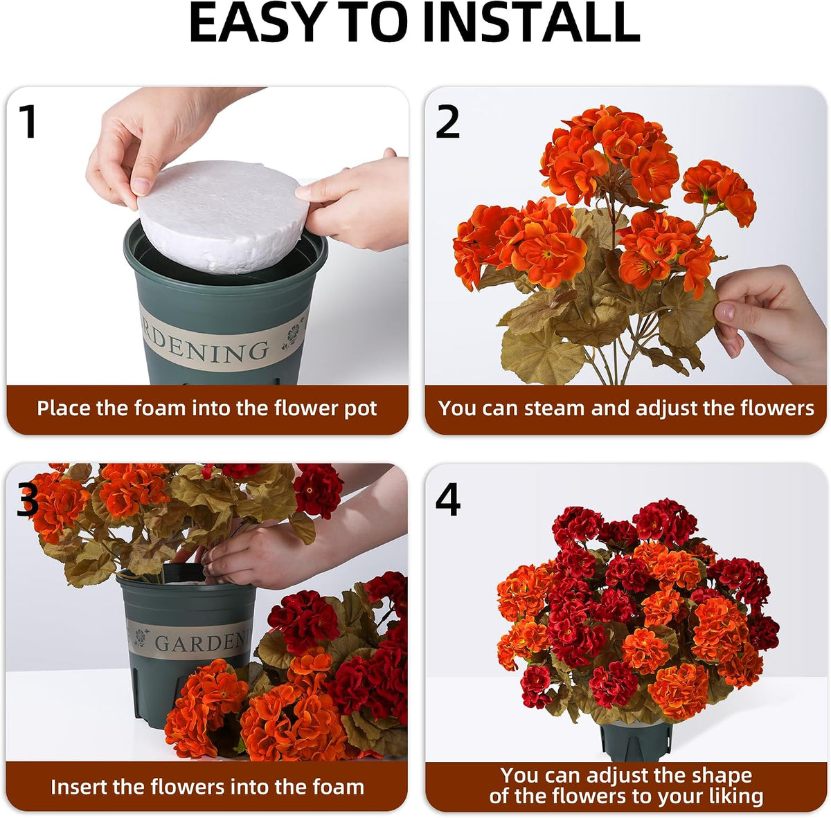 geraniums fall flowers artificial flowers for outdoors autumn on a desk or shelf