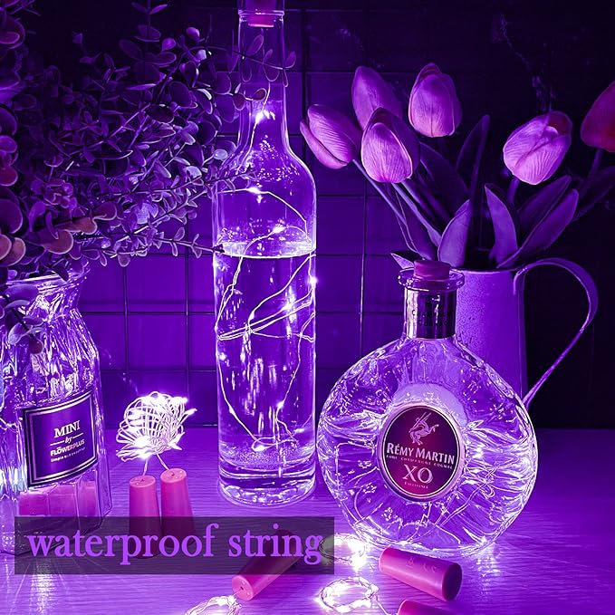 Wine Bottle Lights with Cork 15Pack 10 LED 40 Inches Battery Operated Silver Wire Liquor Fairy Mini String Lights for Party Christmas Halloween Wedding Decoration (Purple)