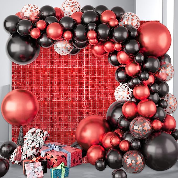 12PCS Red Shimmer Wall Backdrop, Square Sequin Photo Backdrops Panel, Glitter Wall Background for Birthdays, Weddings, Christmas, Baby Showers, Disco Bachelorette Party Decoration (3FTx4FT)