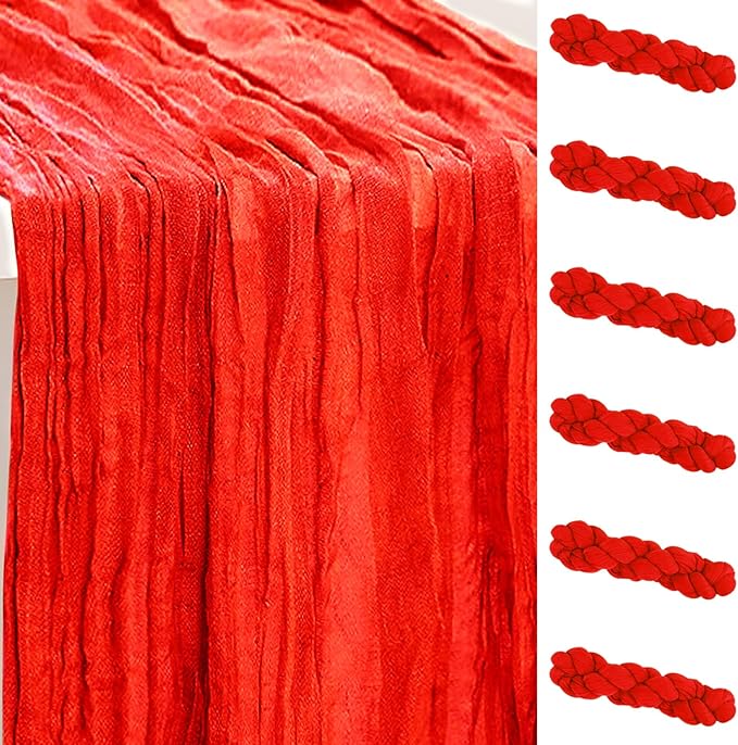 6 Pack Red Cheesecloth Table Runner 35x120 Inch 10Ft Rustic Gauze Cheese Cloth Table Runner Sheer Cheesecloth Table Runners for Wedding Party Bridal Shower Decoration