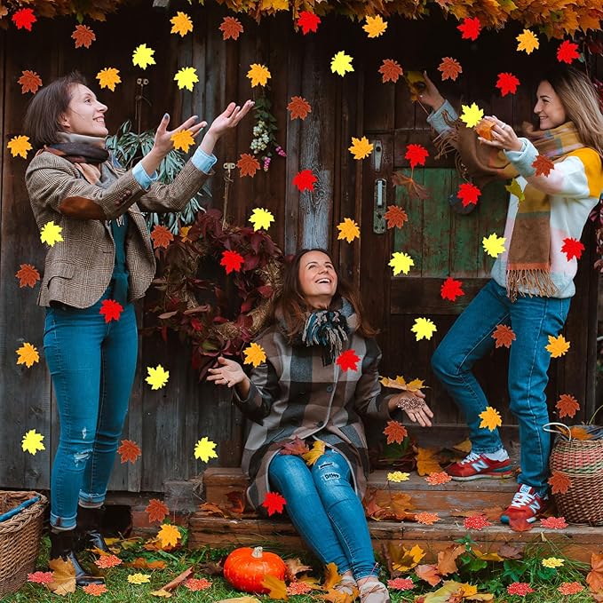MARFOREVER Fall Felt Maple Leaf Confetti, 500Pcs Thanksgiving Leaves Confetti Decorations Mixed Autumn Table Scatter Sprinkles Centerpiece for Fall Art Crafts Supplies Thanksgiving Party Accessories